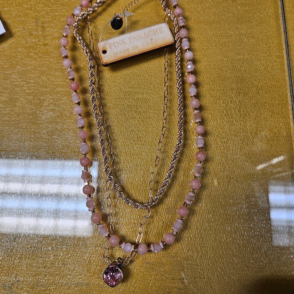 Pink Panache beautiful pinkish beige beads with gold stacked necklace